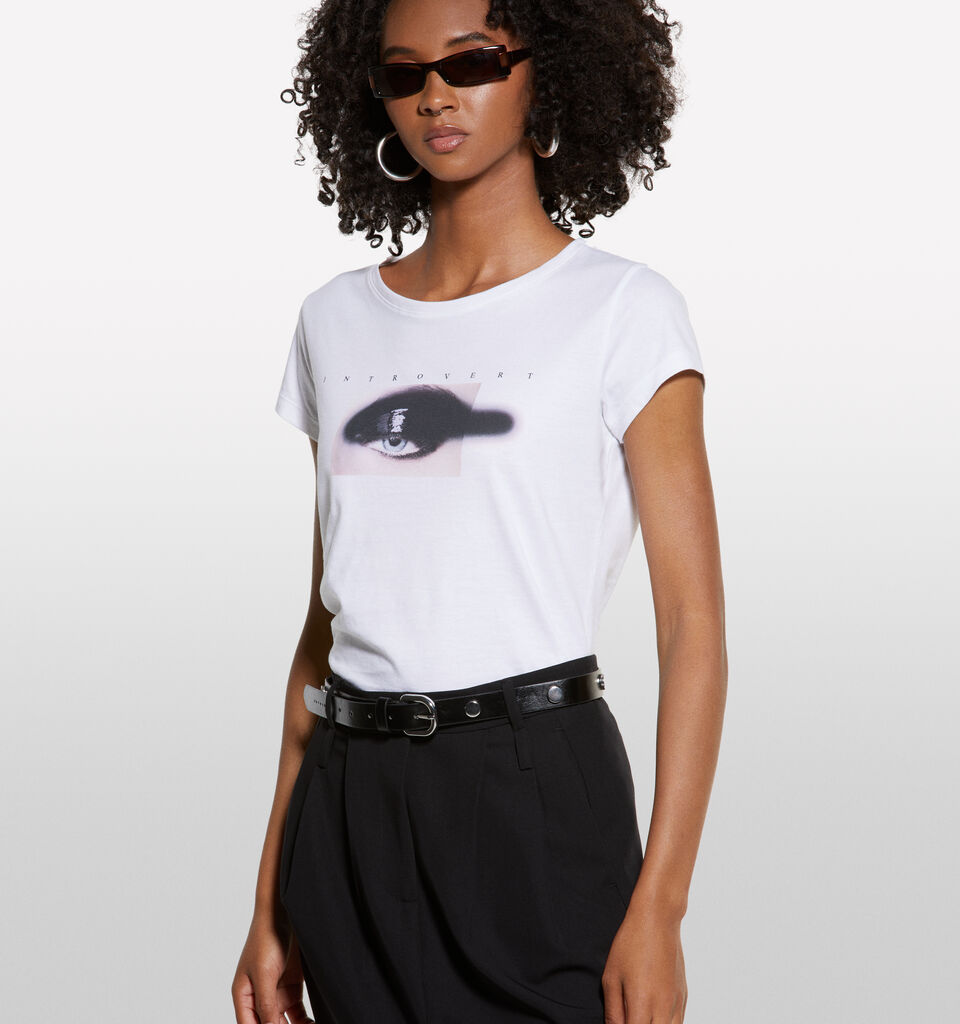 White t-shirt with eye print - women's short sleeve t-shirts - White | Sisley image number 3